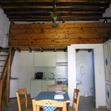 kitchen and wooden loft